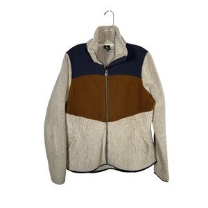 KUHL Prism Sherpa Fleece Full Zip Jacket Cream Brown Navy Blue Large